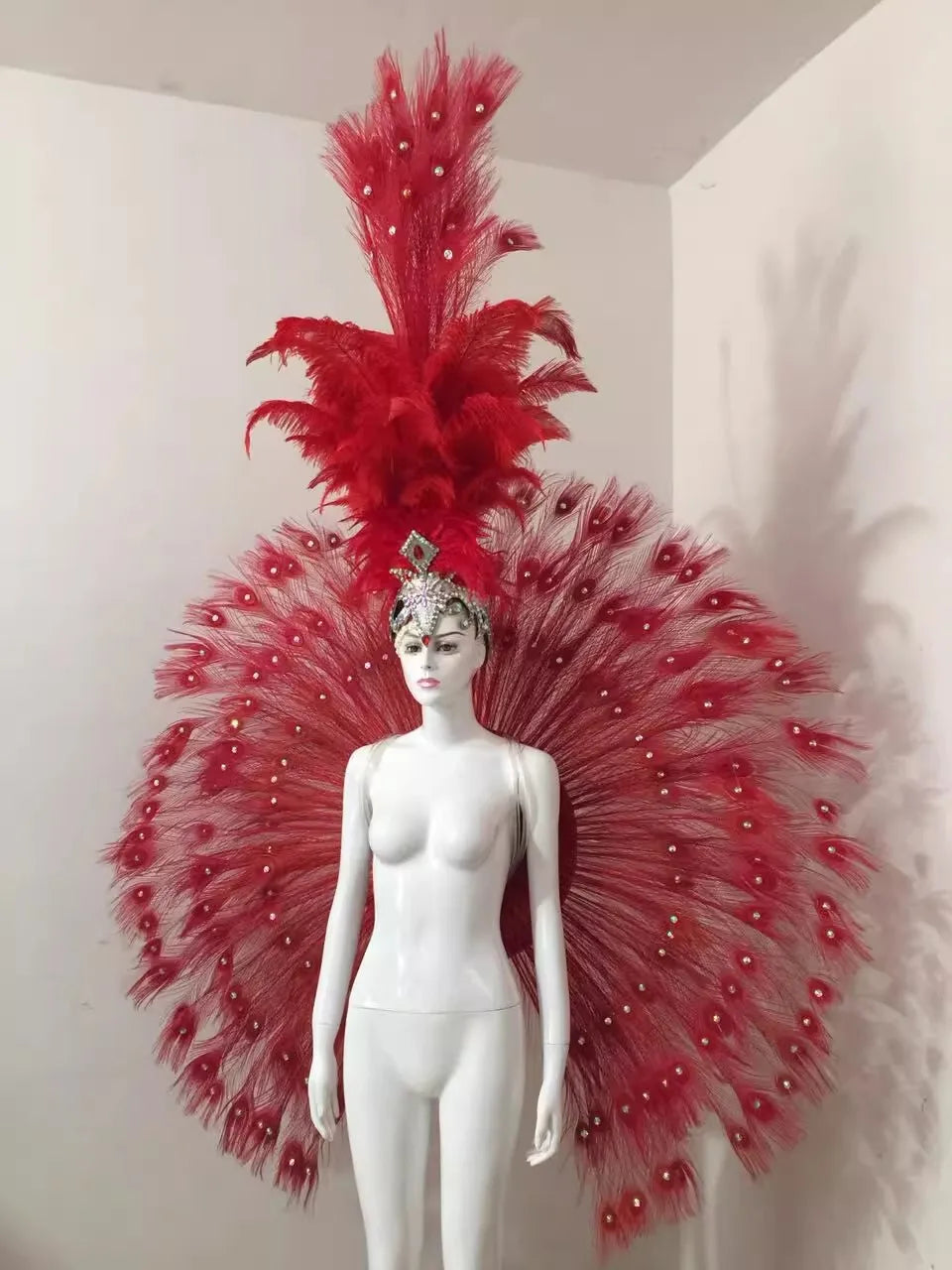Showgirl Feather Backpiece and Rhinestone Headdress Set