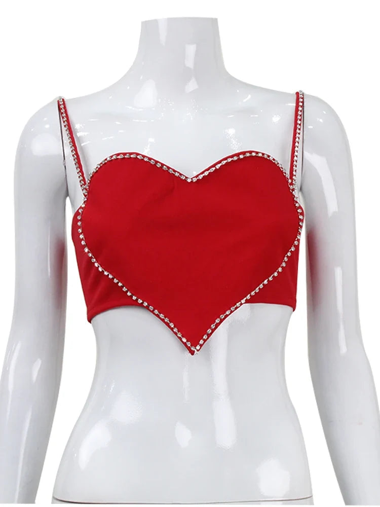 Scarlet Sweetheart Crop Camisole Sculpted Red Bustier Party Bralette Top