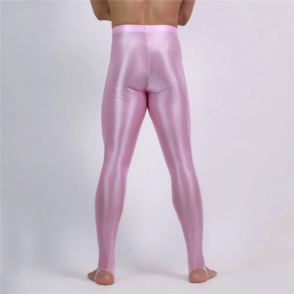 Men's Oil Glossy Sheer High-Stretch Pencil Pants Satin Smooth Leggings