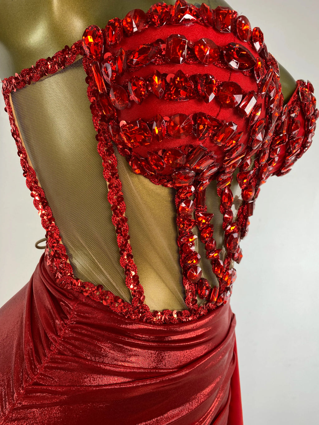 Rhinestone Tube Bustier Corset Top & Bronzing Mini Skirt 2-Piece Performance Set