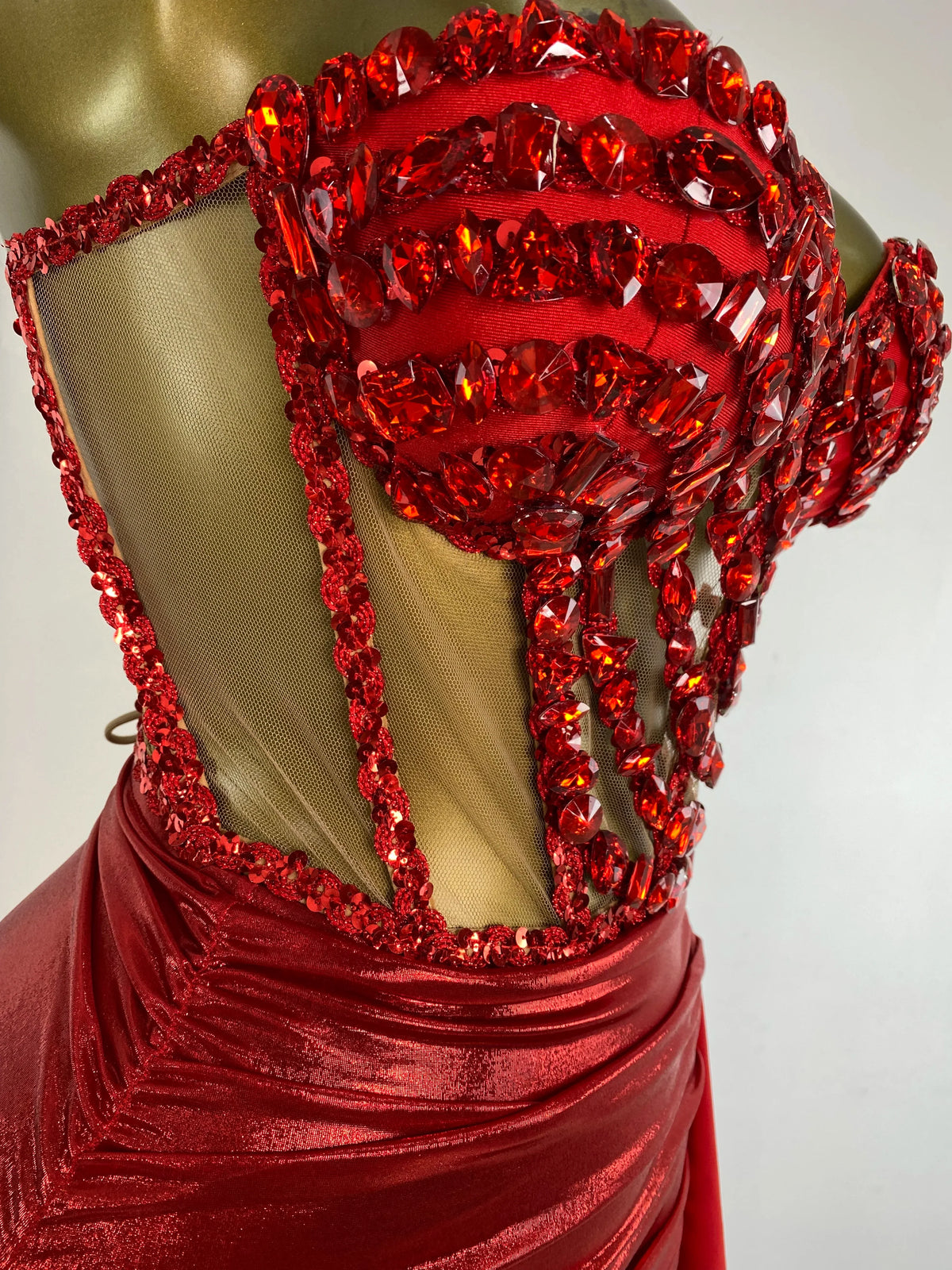 Rhinestone Tube Bustier Corset Top & Bronzing Mini Skirt 2-Piece Performance Set