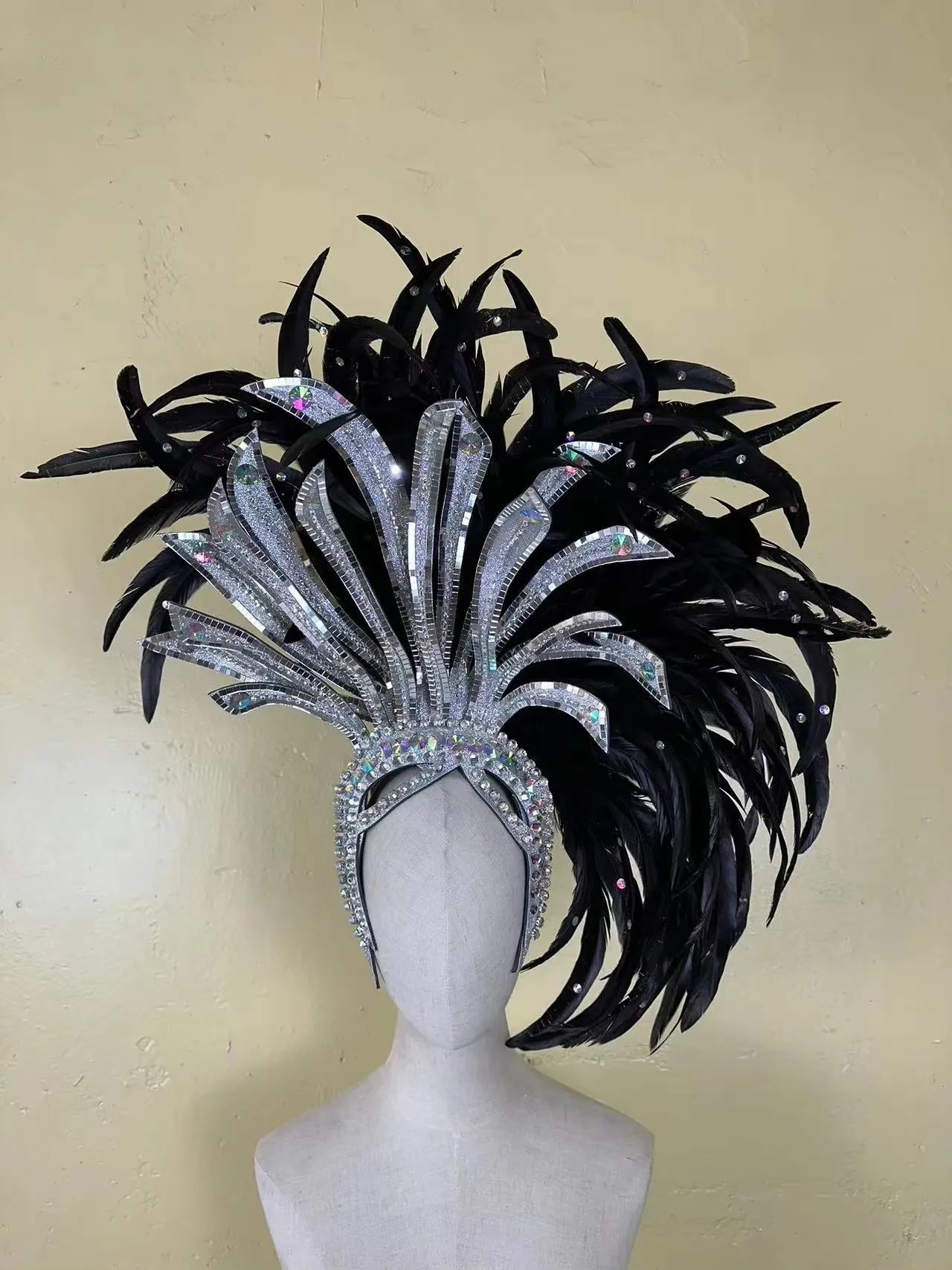 The Stardust Shadow Monarch – Premium Black Feathered Samba & Carnival Crown