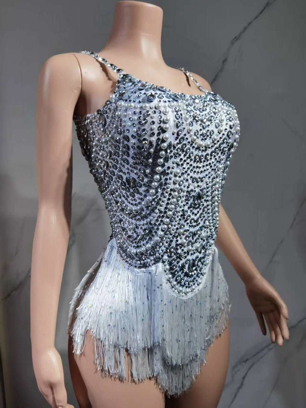 The Stardust Festival Fringe Bodysuit – Luxury Rhinestone Tassel Showgirl Costume