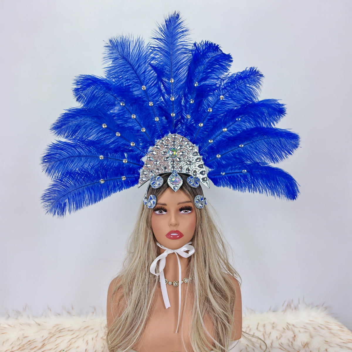Artisanal Ostrich Feather Showgirl Headdress & Carnival Hair Accessory