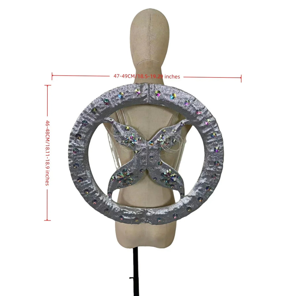 Rhinestone-Embellished Feather Backpiece Frame with Harness