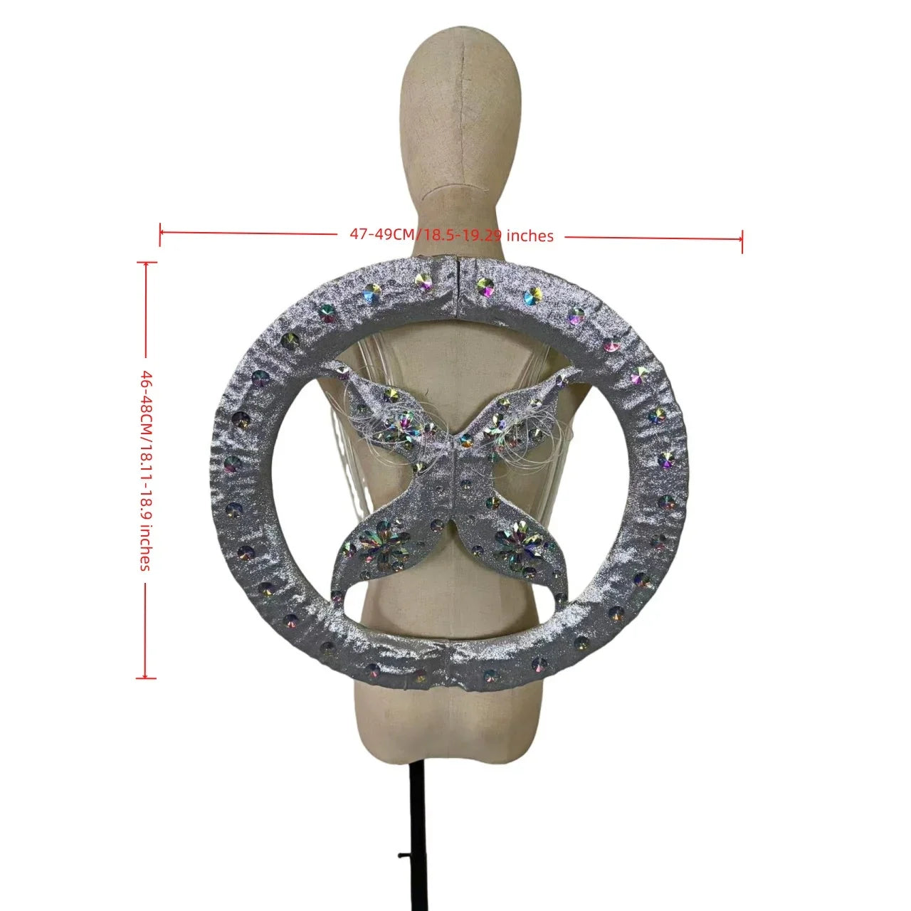 Rhinestone-Embellished Feather Backpiece Frame with Harness