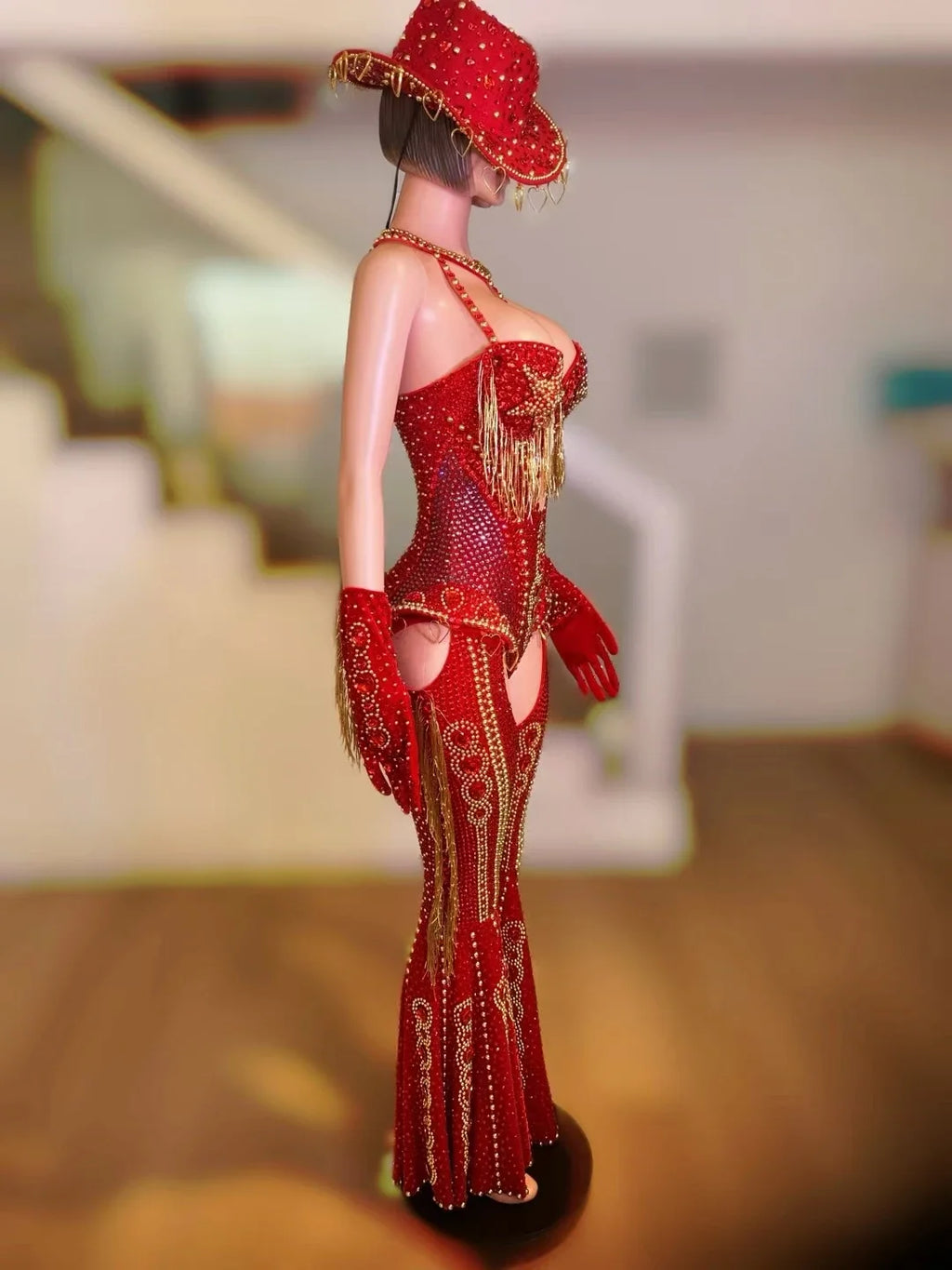 The Stardust Showstopper 4-Piece Rhinestone Ensemble – Luxury Stage Bodysuit & Jumpsuit Set
