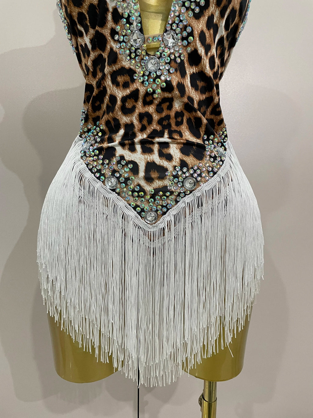 The Wildcat Stardust Tassel Bodysuit – Luxury Rhinestone Leopard Showgirl Costume