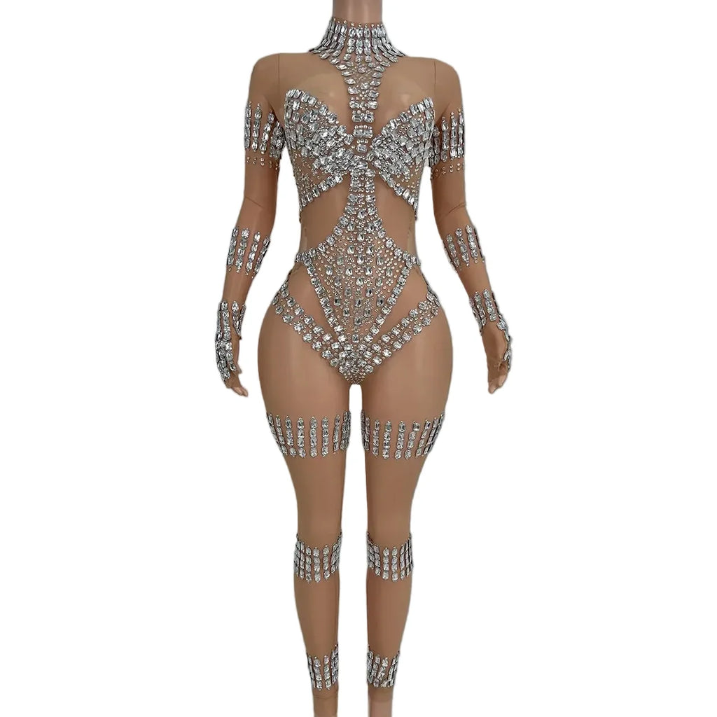 Crystal Cutout Illusion Performance Bodysuit