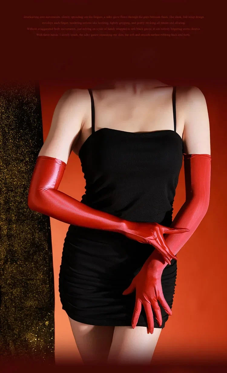 80D Satin Shiny High-Elasticity Opera Length Gloves Stage Performance Gloves