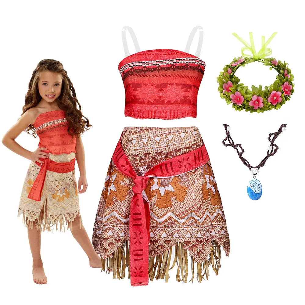 Girls Ocean Adventure Princess Costume – Moana 2 Piece Dress Outfit