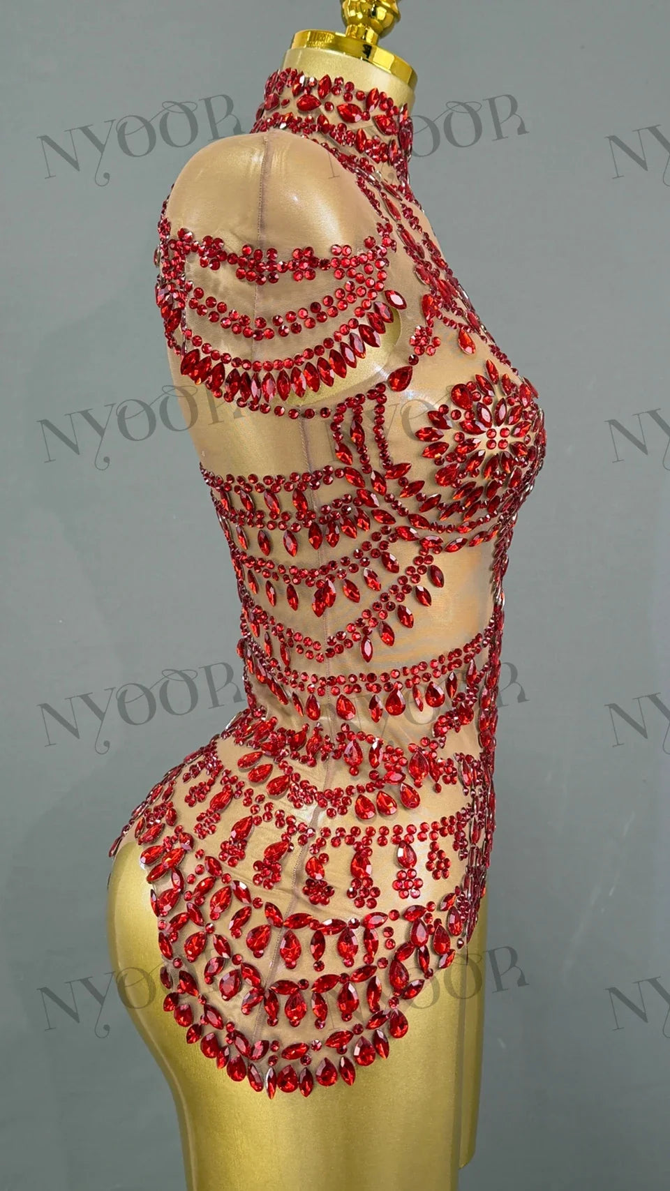 The Stardust Mirage Transparent Bodysuit – Luxury Rhinestone Mesh Stage Wear Leotard