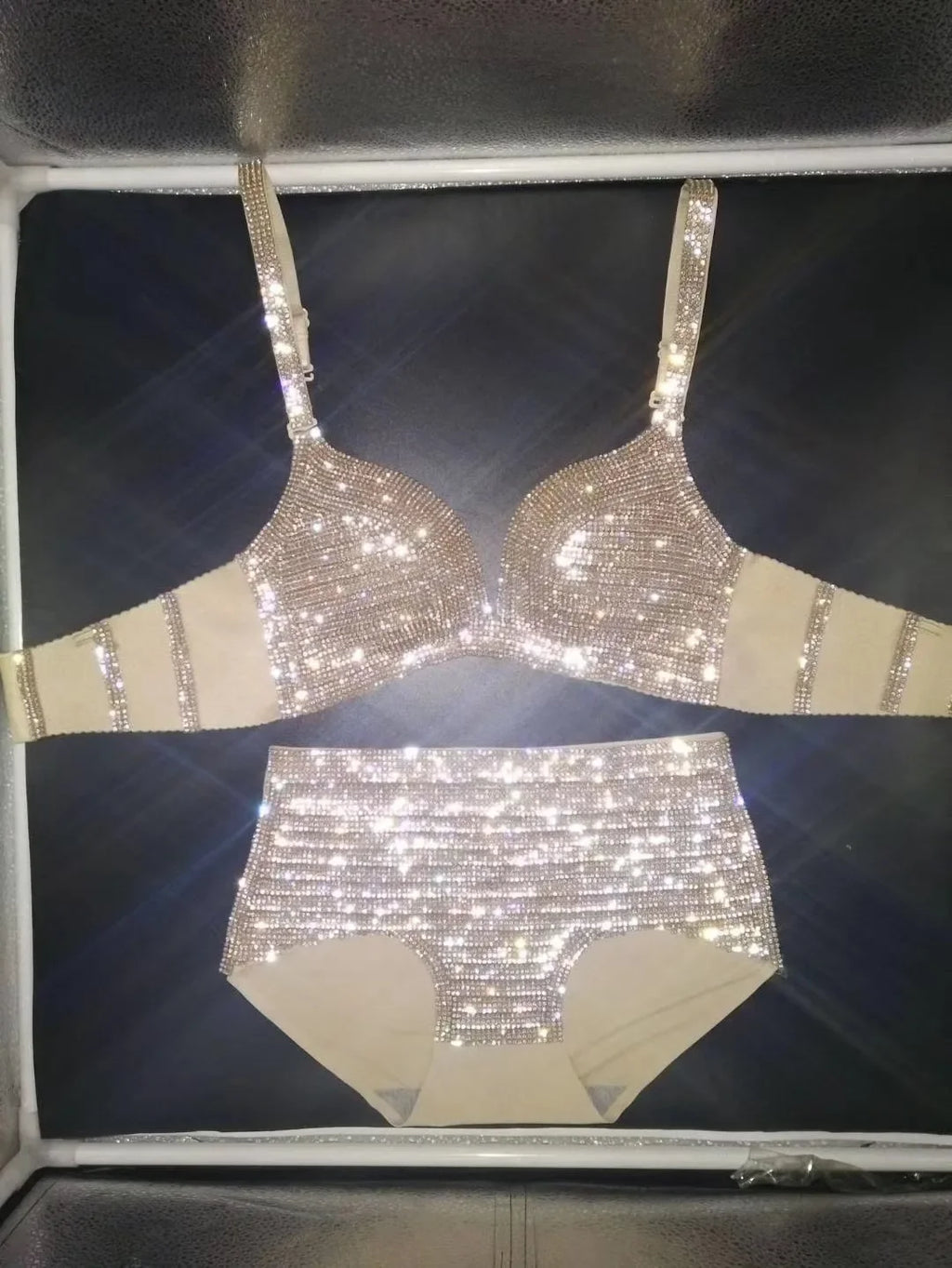 Dazzling Shimmer Crystal Bikini & High-Waist Dance Performance Costume Set