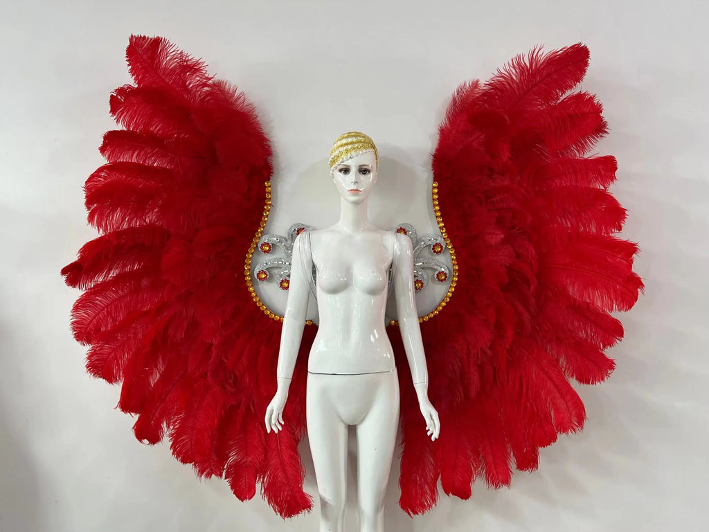 Two-Layer Feather Backpiece with Matching Rhinestone Headdress