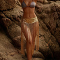 Metallic Sequin Tassel Fringe Maxi Skirt Sparkly Festival Stage Dance Cover-Up