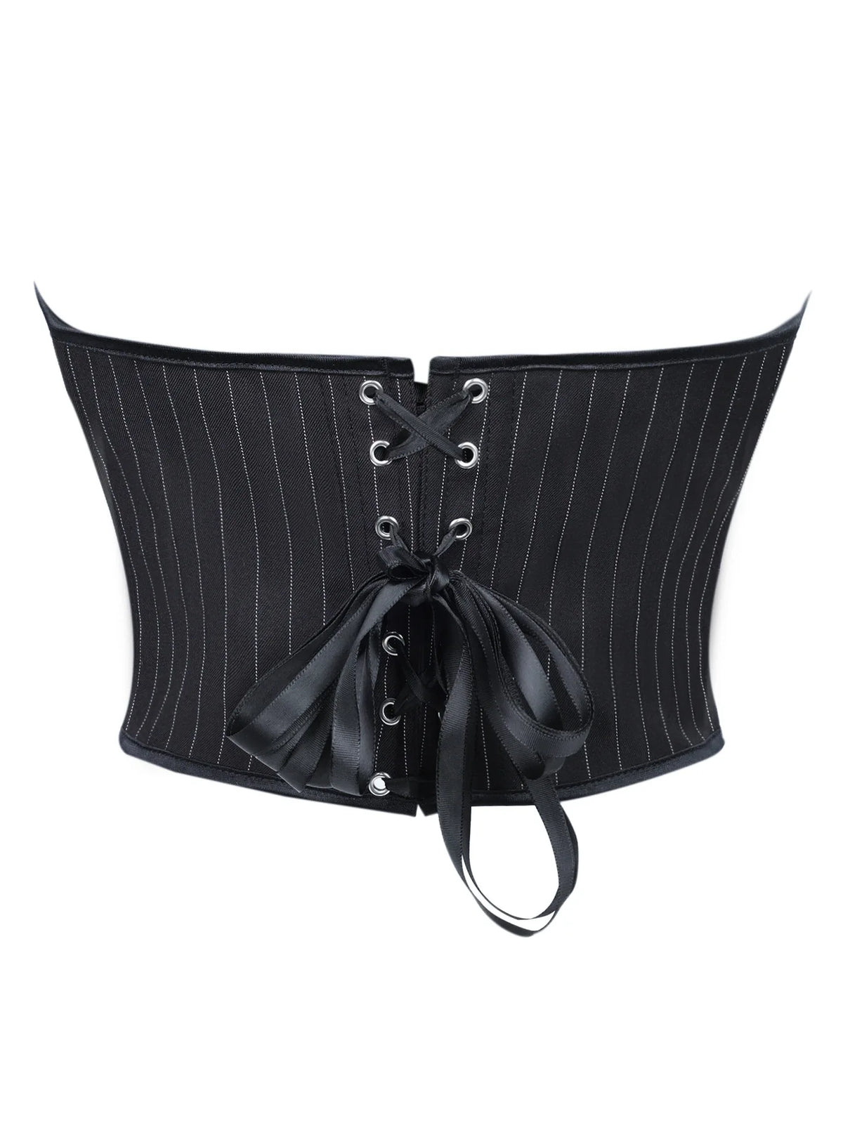 Black Striped Overbust Corset Top Zipper Front Lace-Up Bustier Body Shaper