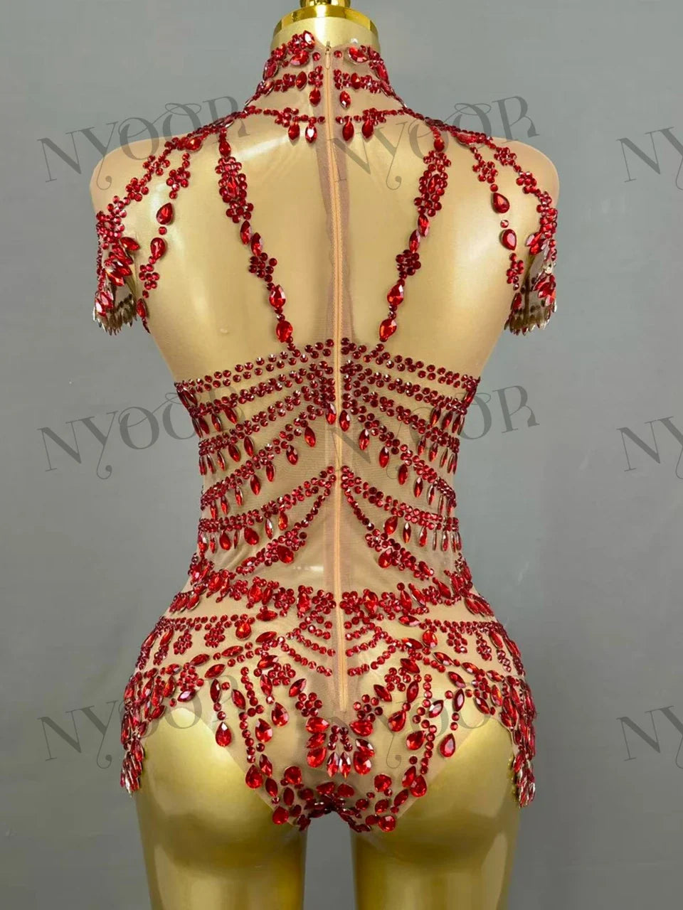 The Stardust Mirage Transparent Bodysuit – Luxury Rhinestone Mesh Stage Wear Leotard