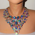 AB Rhinestone Flower Choker Necklace