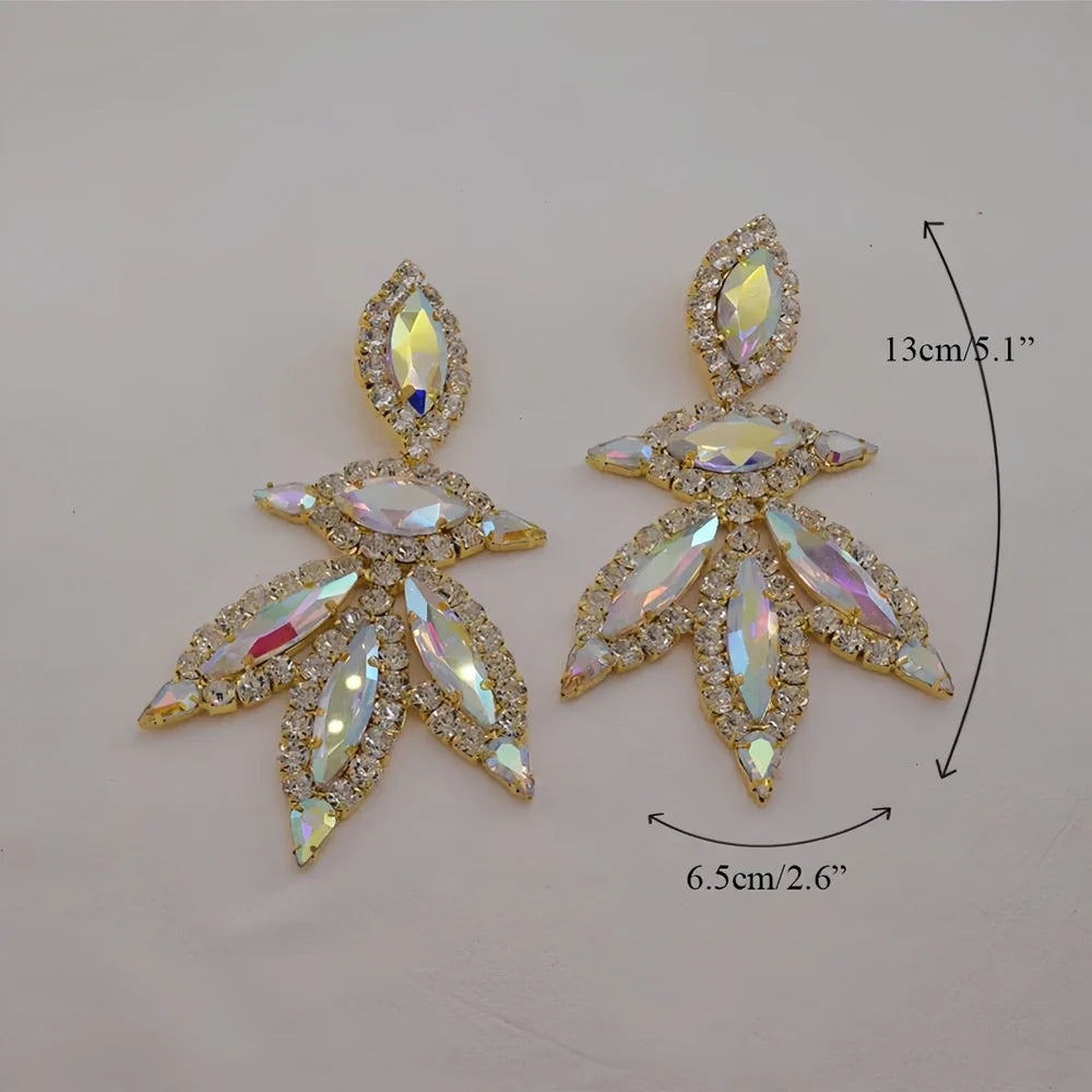 AB Gold Rhinestone Crystal Necklace & Earring Set