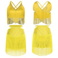 Sparkly Rhinestone & Tassel Fringe Two-Piece Latin Tango Dance Outfit Set