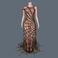 Dramatic Spider Web Crystal Mesh Floor-Length Sheath Dress Stage Costume