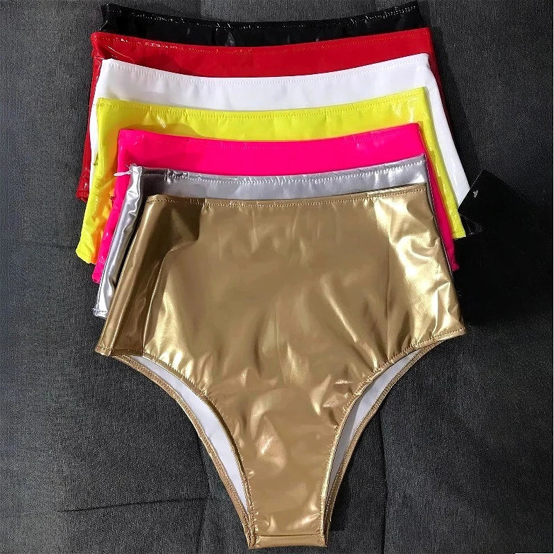 The Stardust Spotlight High-Waist Shorts – Glossy Patent Leather Showgirl Hot Pants