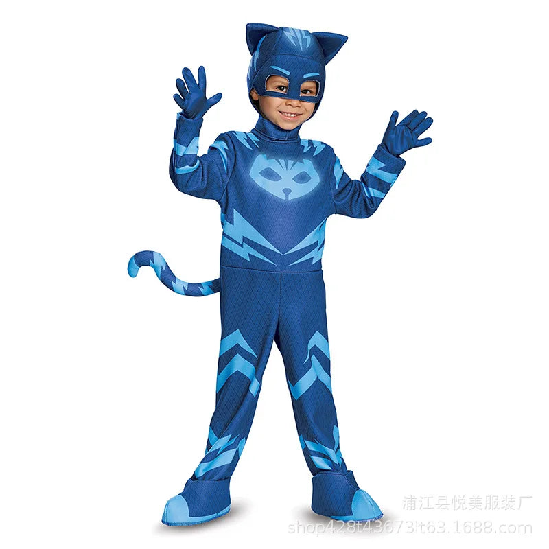Kids Blue Anime Hero Costume – Pajama Suit with Mask