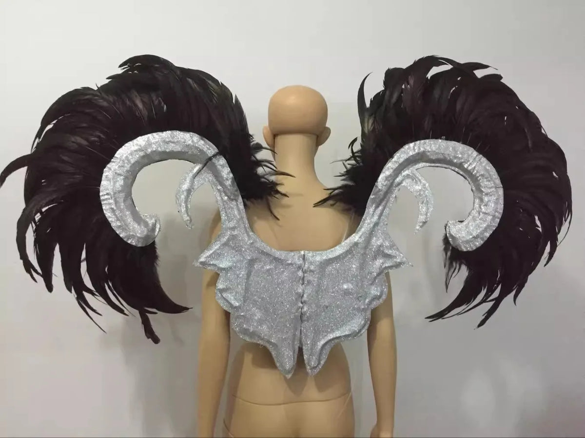 Showgirl Feather Wing Backpiece with Rhinestone Scroll Frames