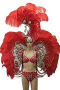 Ornate Red Feather & Rhinestone Carnival Set