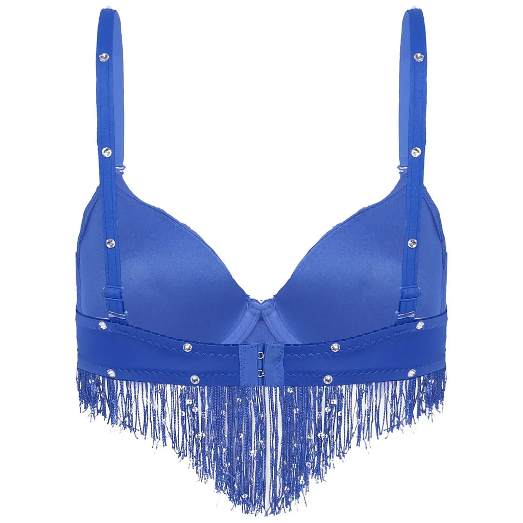 The Stardust Oasis Sirena – Sequined Tassel & Rhinestone Push-Up Belly Dance Bra Top