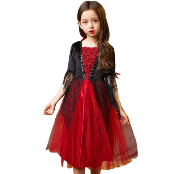 Girls Vampire Costume Gothic Tutu Dress – Halloween Fantasy Outfit
