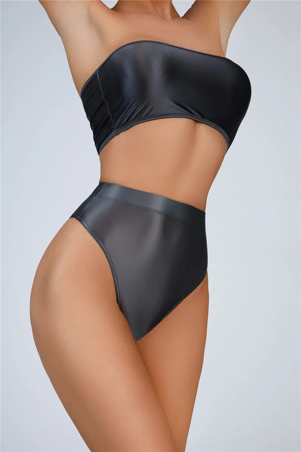 High-Waist Oil Glossy Sheer G-String Thong Satin Smooth Seamless Briefs
