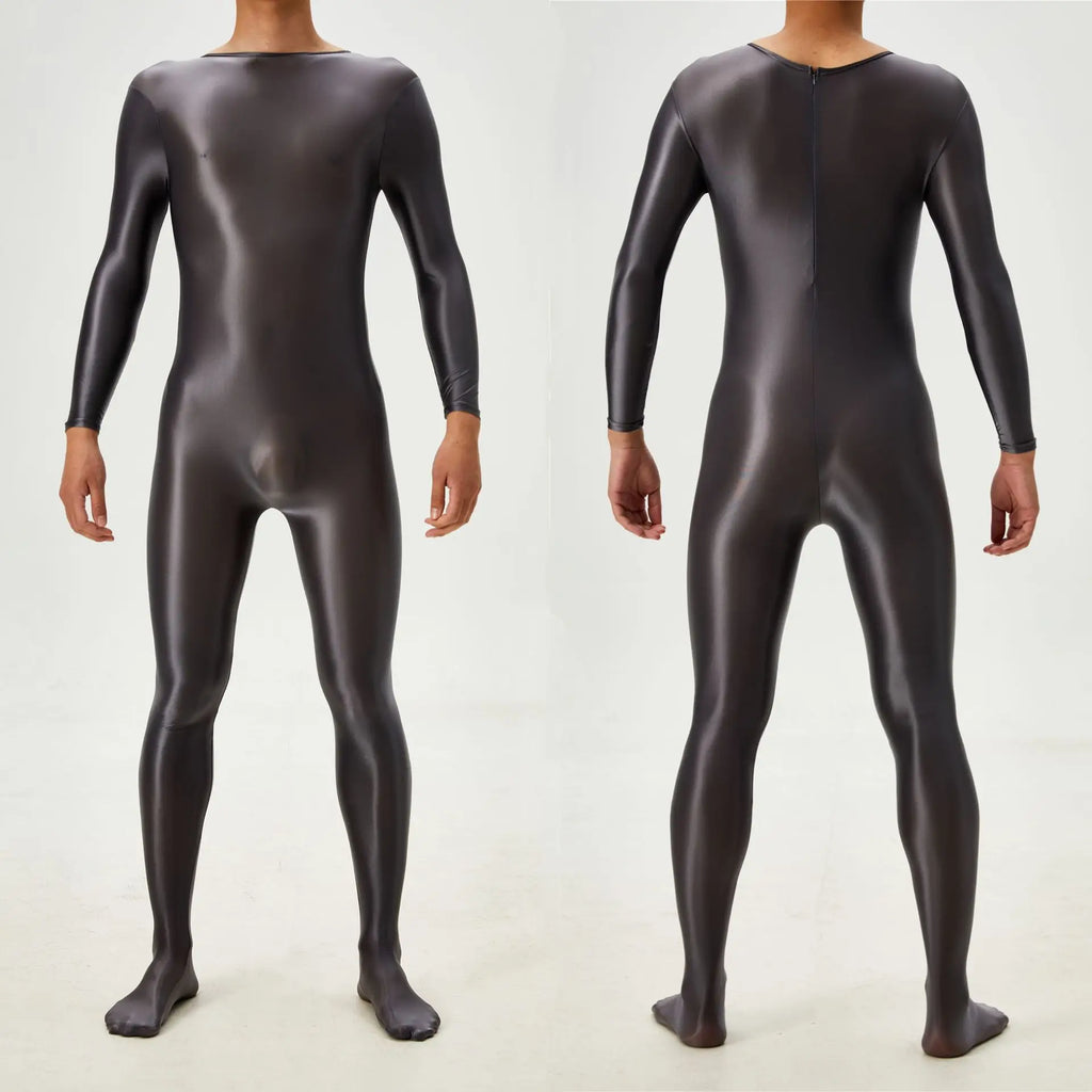 Candy Color Oil Glossy Full-Body Shaping Bodysuit Satin Smooth Leotard