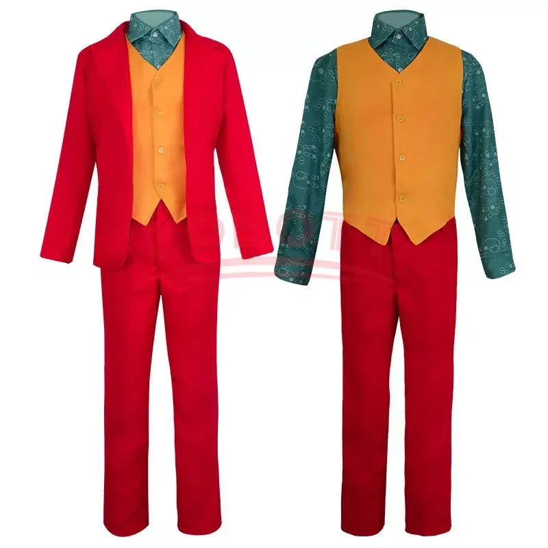 Movie Joker Joaquin Phoenix Arthur Fleck Cosplay Costume Clown Red Suit