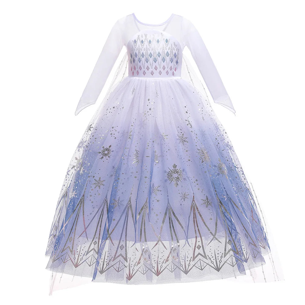 Girls Elsa Frozen Snow Queen Mesh Princess Dress Costume