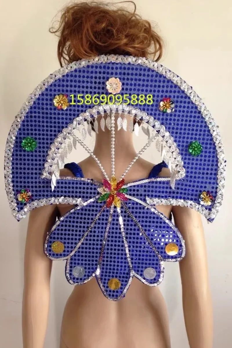 Sequined Butterfly-Style Costume Backpiece with Draped Chain