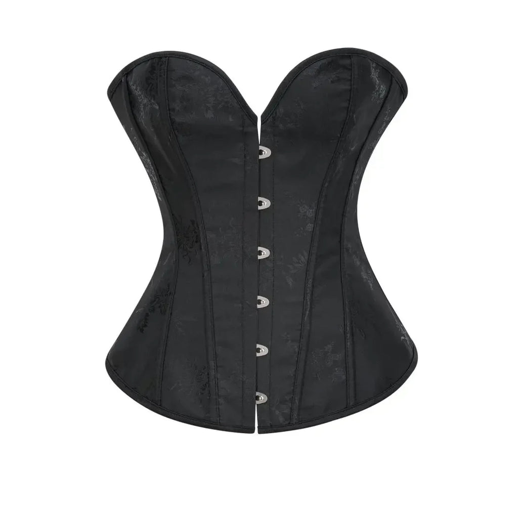 Victorian Floral Jacquard Overbust Corset Front Busk Lace-Up Bustier Top