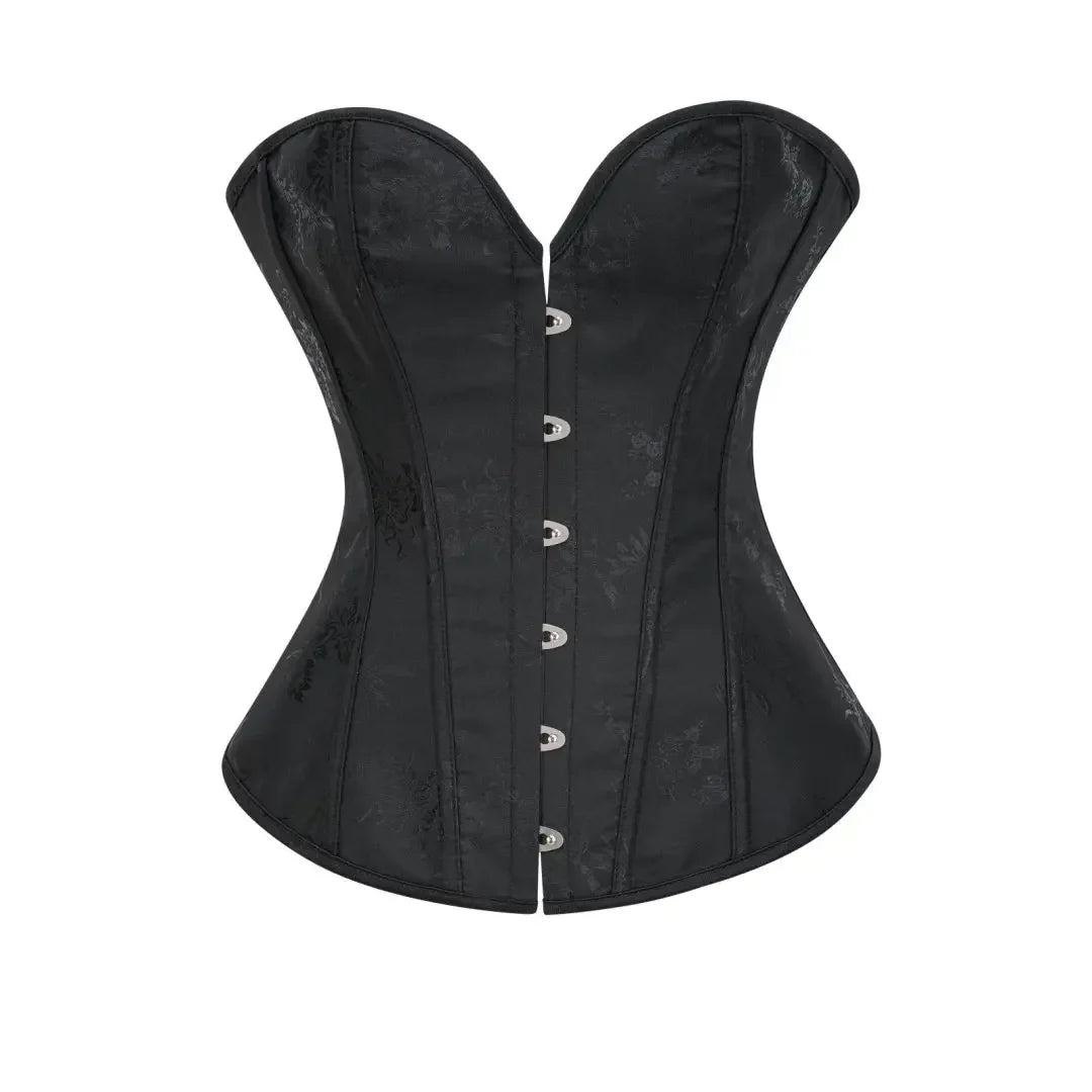Victorian Floral Jacquard Overbust Corset Front Busk Lace-Up Bustier Top