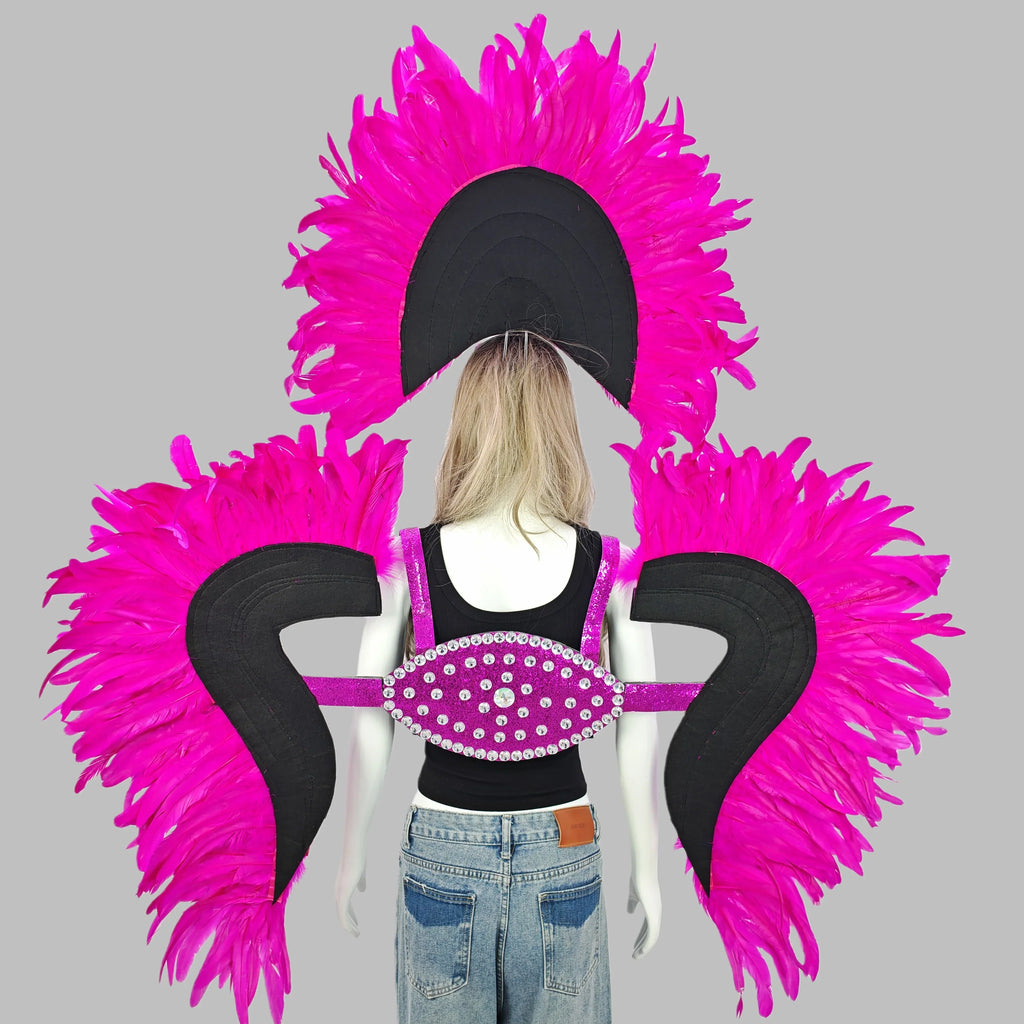 Carnival Elegant Ladies Feather Headdress Wings Two-Piece Role Play Catwalk Halloween Masquerade Carnival Party Suit