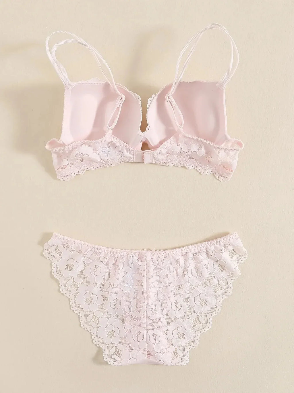 1 Set Elegant Lace Embroidery & Breathable Fabric Lingerie Set: Push-Up Bra, Drop Waist Sheer Panty - Ultimate Valentine's Day