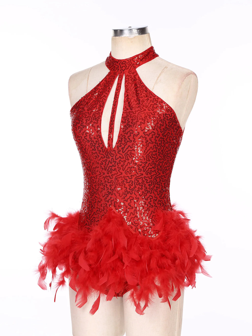 The Stardust Empress Royale – Sequined & Feathered Latin Dance Leotard Dress