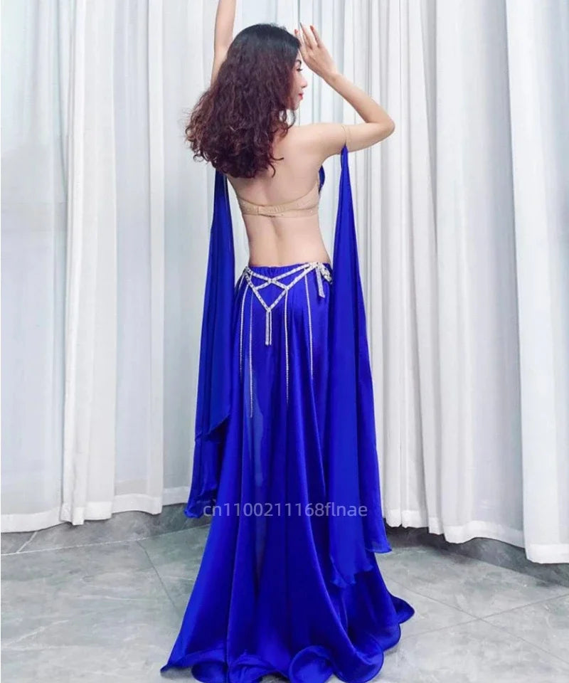 Rhinestone Studded Top & High-Slit Long Skirt Belly Dance Performance Set