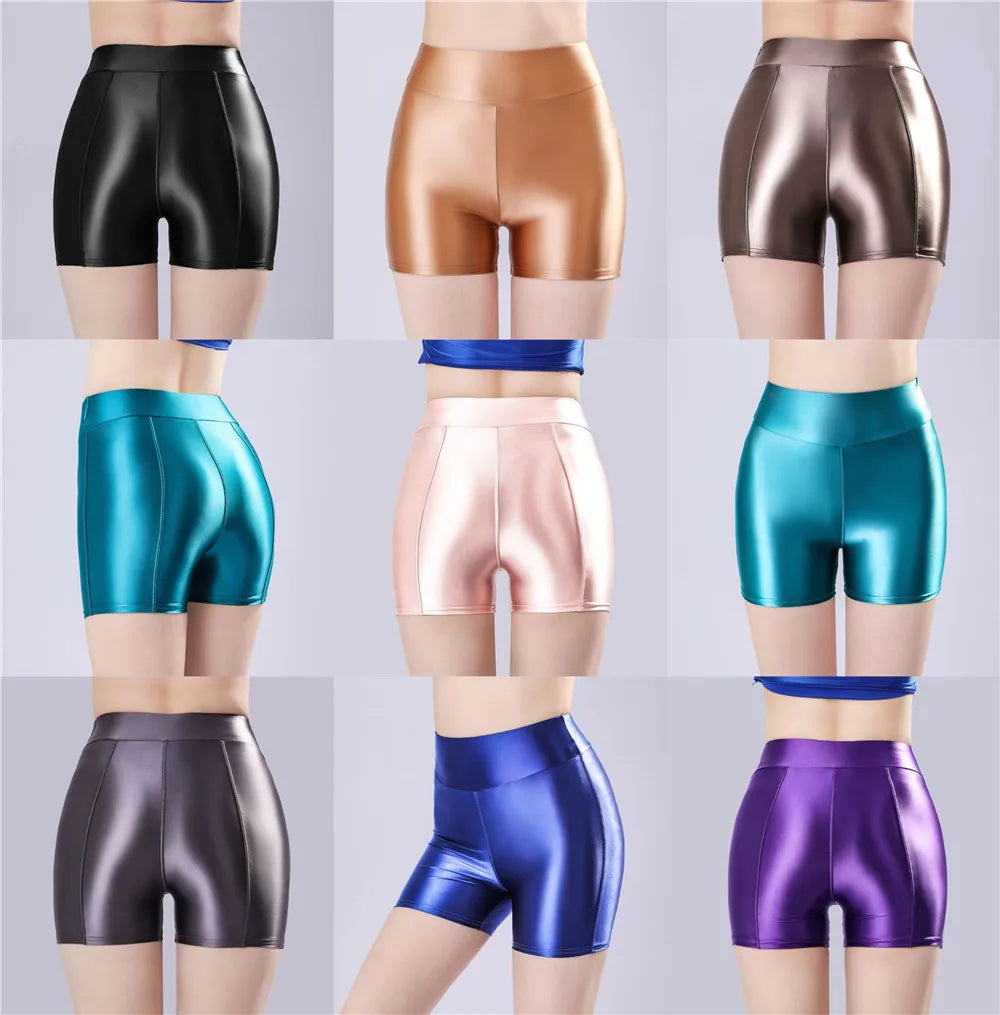 Smooth Shiny Satin Wet-Look Booty Shorts Candy Color Safety Shorts