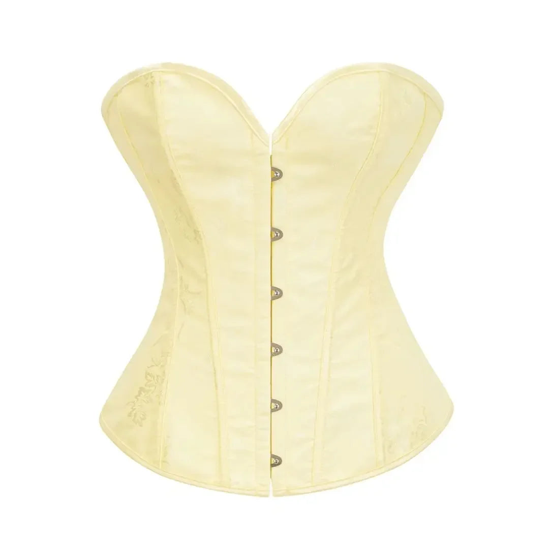 Victorian Floral Jacquard Overbust Corset Front Busk Lace-Up Bustier Top