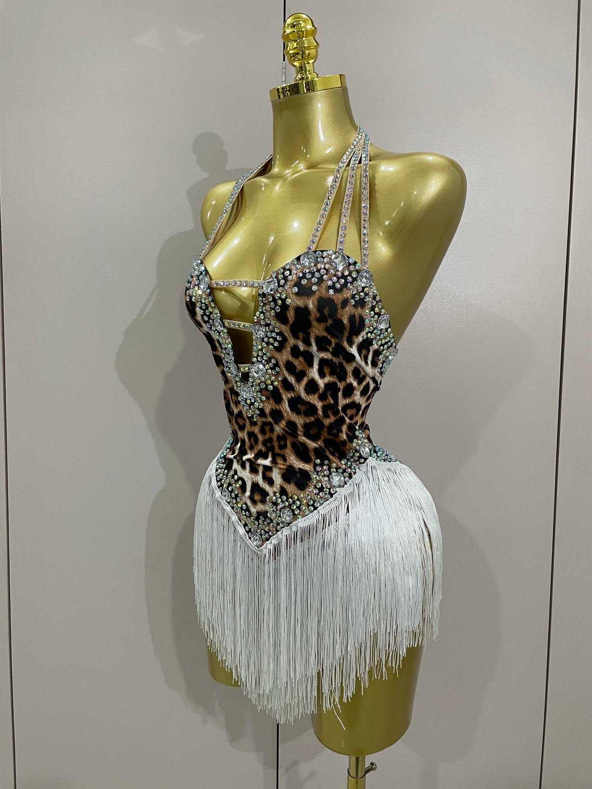 The Wildcat Stardust Tassel Bodysuit – Luxury Rhinestone Leopard Showgirl Costume