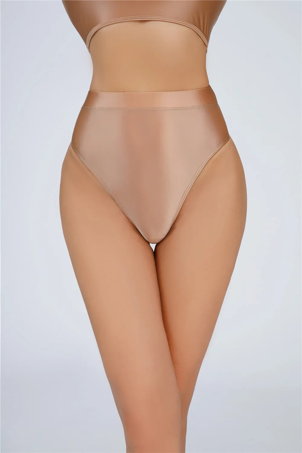 High-Waist Oil Glossy Sheer G-String Thong Satin Smooth Seamless Briefs