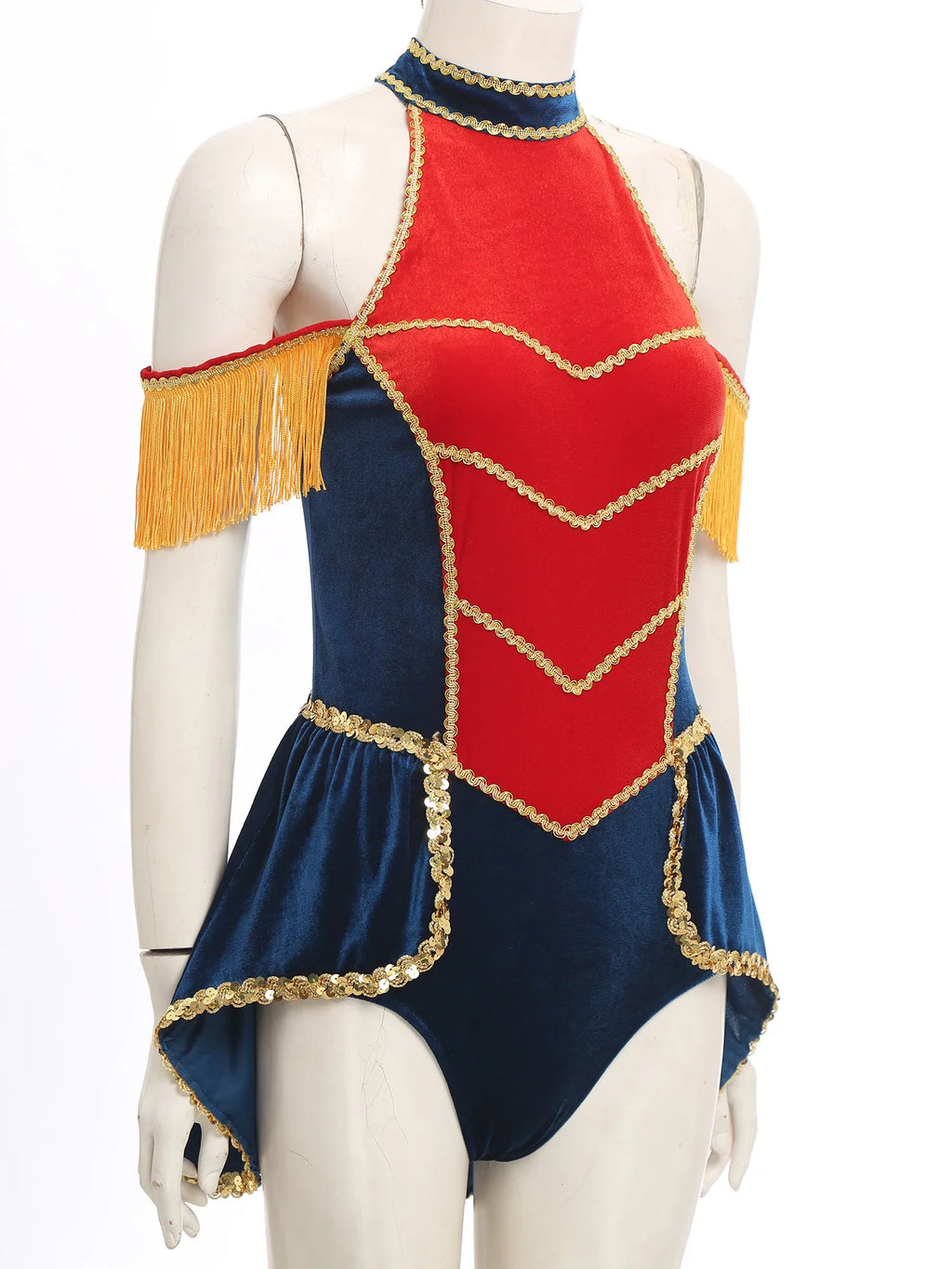 Women's Velvet Circus Ringmaster Sequin Tassel Jumpsuit & Tailcoat