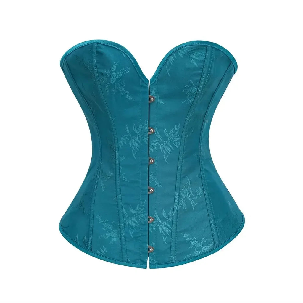 Victorian Floral Jacquard Overbust Corset Front Busk Lace-Up Bustier Top