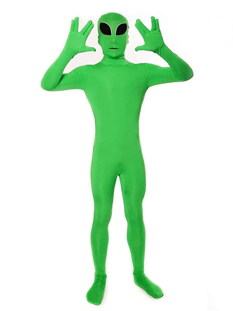 Alien Cosplay Costume – Green Zentai Jumpsuit for Kids & Adults