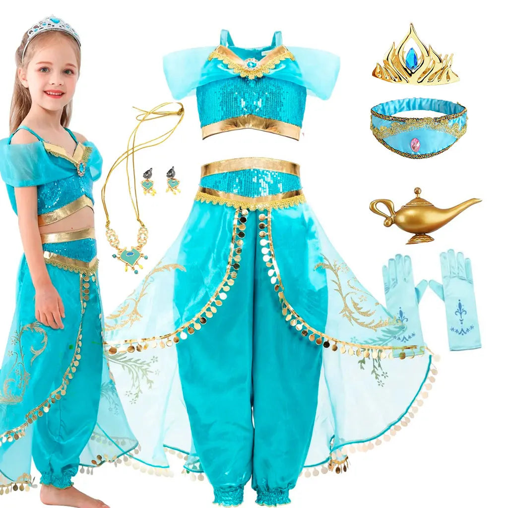 Kids Jasmine Princess Costume Dress – Aladdin Magic Lamp Outfit